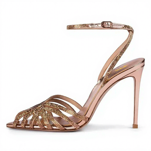Nuova Tendenza Sandali con Tacco Alto da Donna, <span class=keywords><strong>Oro</strong></span> <span class=keywords><strong>Rosa</strong></span> con Strass, Punta Aperta e Cinturino alla Caviglia - Product Image 4