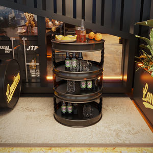 Scaffale portaoggetti industriale vintage creativo a più strati, espositore a barile Qingba Bistro, artigianato in metallo commerciale inciso - Product Image 1