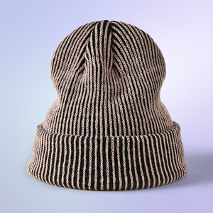 Xiangcheng Apparel Striped Knit Hat Autumn Winter Warm Windproof <b>Beanie</b> Men Unisex Fashionable Acrylic Fiber - Product Image 3
