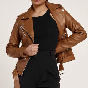 Nouvelle veste en cuir PU marron pour femme, style motard, coupe slim, couleur unie, avec fermeture éclair, collection Printemps-Automne 2026 - Product Image 5