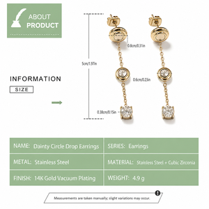 Boucles d'oreilles pendantes en zircone cubique, acier inoxydable plaqué or 14 carats sous vide, zircone cubique - Product Image 3