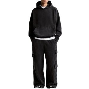 Survêtements personnalisés pour hommes, sweat-shirt à capuche, poids lourd, surdimensionné, épaules tombantes, pantalon cargo, 100% coton, survêtements décontractés vierges - Product Image 1