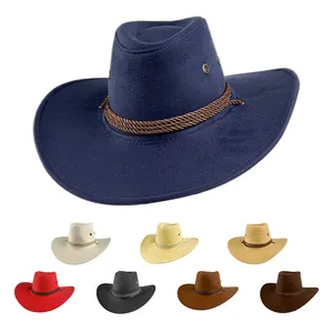 Сублимационная мужская Кепка с логотипом на заказ, осенняя уличная замшевая шляпа с большими полями, дешевая ковбойская шляпа со шнурками
