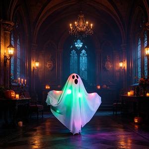 Décoration de jardin d'Halloween : piquet fantôme en tissu blanc avec lumières LED à changement de couleur - Product Image 5