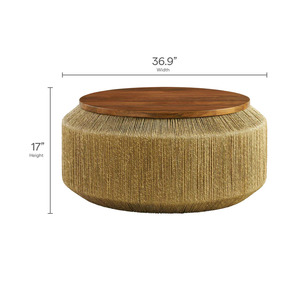 Mesa de Centro Redonda Tapizada en Mimbre Tejida a Mano con Almacenamiento, Fácil de Montar - Muebles para Sala de Estar - Product Image 4