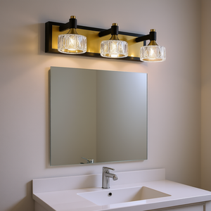 Applique murale moderne en cristal à 3 lumières, finition noir et or, pour salle de bain, chambre et couloir - Product Image 2