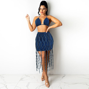 MY715 Vestido Casual de Moda para <span class=keywords><strong>Mujer</strong></span> con Diseño de Cuadrícula de Cuerda de Mezclilla, Nuevo, Venta Directa de Fábrica - Product Image 4