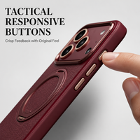 Funda de Teléfono de Lujo Ruite con Soporte de Aleación de Aluminio y Cuero para iPhone 17 18 Pro Max, Succión Magnética N52, Híbrida de TPU y PC, Antigolpes