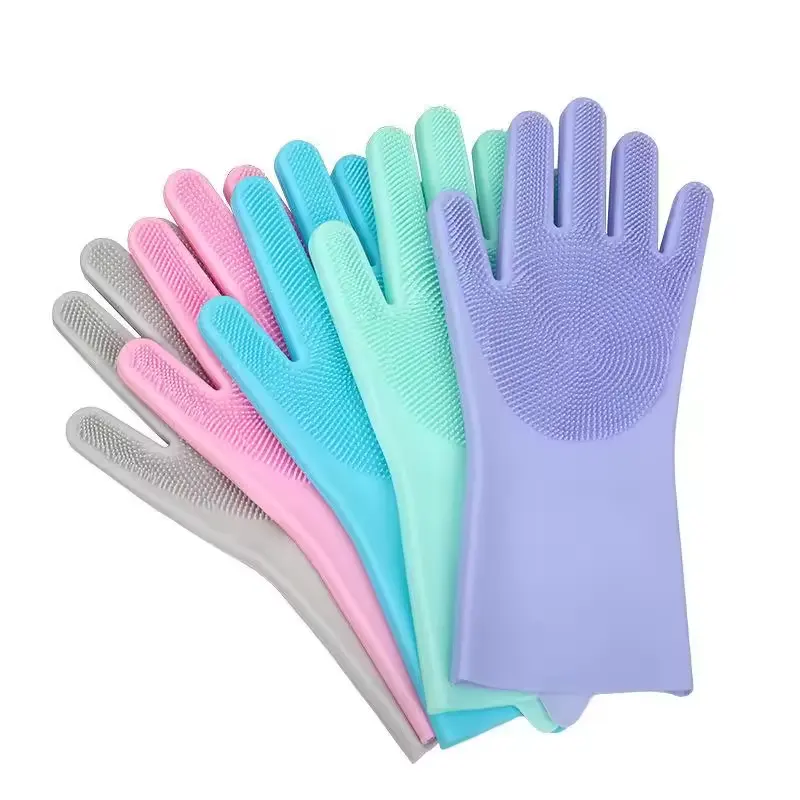Custom Made 100% Food Grade Silicone Household Washing Cleaning Dish Washing For Household Scrubber Gloves