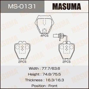 ผ้าเบรก MS-<span class=keywords><strong>0131</strong></span> MASUMA ชุดเซรามิกปลอดใยหิน ซ้าย-ขวา สำหรับ VW ให้การเบรกที่มั่นคง - Product Image 3