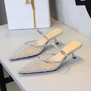 Chaussons d'été pour femmes en dentelle française style coréen, bout pointu, demi-chaussons, bout fermé, ajourés, tendance sexy - Product Image 2