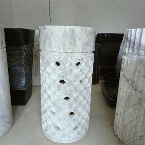 Luxury Hotel Home Vanity Decor White Marble <b>Round</b> Pedestal <b>Sink</b> Freestanding Natural Stone <b>Bathroom</b> Wash Basin - Product Image 2
