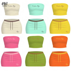 Fabricantes <span class=keywords><strong>de</strong></span> Ropa para Mujer, Conjunto <span class=keywords><strong>de</strong></span> 2 Piezas <span class=keywords><strong>de</strong></span> Punto <span class=keywords><strong>de</strong></span> Algodón, Camiseta Corta <span class=keywords><strong>con</strong></span> Botones y <span class=keywords><strong>Falda</strong></span> Ajustada, Ropa Informal para Mujer - Product Image 1