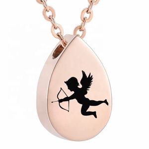 Bijoux de mode <span class=keywords><strong>Cupidon</strong></span> Style Acier Inoxydable Crémation Bijoux Waterdrop Pendentif pour Cendres Urne Souvenir Collier Or Rose Argent - Product Image 1