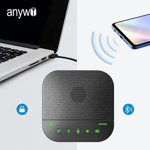 Anywii 360 Voice Pickup Echo Annuler les micros de vidéoconférence Bluetoh USB Haut-parleur de conférence sans fil Haut-parleur avec microphones