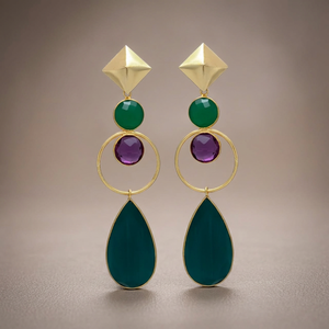 Pendientes Colgantes de Plata Hechos a Mano, Estilo Étnico, Chapados en Oro, con Piedras Preciosas, para Fiestas y Eventos - Product Image 2