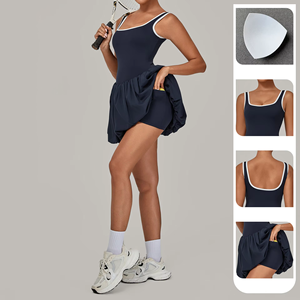 Robe de sport de golf sans dos à bretelles et blocs de couleur, jupe bouffante, pour course en plein air, fitness, tennis, robe de padel mignonne, vente chaude OEM - Product Image 2