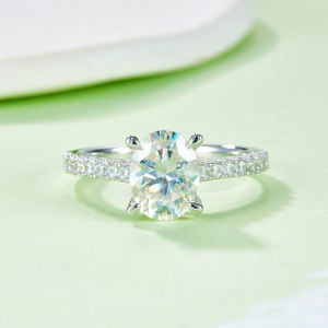 Bague en moissanite taille ovale étincelante, argent 925, bande d'éternité entièrement sertie de diamants, aspect <span class=keywords><strong>2</strong></span> carats, bague de fiançailles pour femmes - Product Image 5