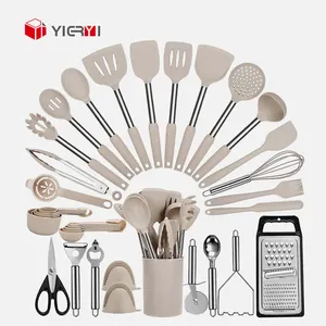 Yieryi High quality kitchen tools wooden silicone kitchen utensils set cooking utensils set silicone kitchen utensils