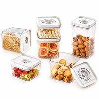 Ensemble de 6 récipients alimentaires multifonctionnels sous vide pour cuisine, en PET, avec bocaux et pots en plastique avec couvercles