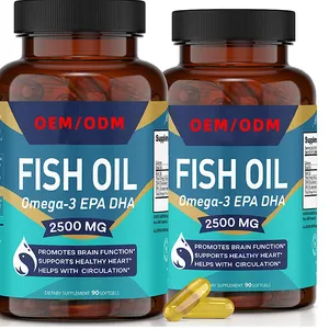 Non-GMO EPA DHA Omega 3แคปซูลน้ำมันปลา2500มก. เสริมกรดไขมันปราศจากกลูเตนภูมิคุ้มกันและสนับสนุนสุขภาพของข้อต่อสมอง