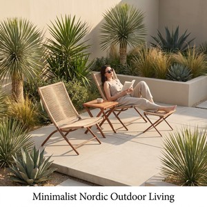 <span class=keywords><strong>Table</strong></span> d'appoint pliante nordique en corde tressée beige naturel, avec cadre en bois, gain <span class=keywords><strong>de</strong></span> place, et ensemble <span class=keywords><strong>de</strong></span> chaises pliantes d'extérieur avec dossier en corde - Product Image 6