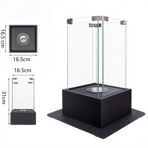 Firepit creativo de mesa rectangular en <span class=keywords><strong>brasero</strong></span> de acero inoxidable de metal negro con tapa de mesa de vidrio y Piedras decorativas - Product Image 2