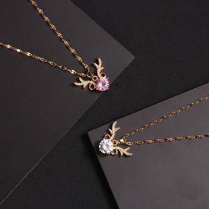 <span class=keywords><strong>2023</strong></span> collier de diamants de renne de Noël avec pendentif en acier inoxydable plaqué or motif coeur perle en gros cadeau de noël - Product Image 3