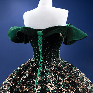 Robe de bal vert émeraude Rsm67477, épaules dénudées, sexy, luxueuse, dos nu, brillante, robe de soirée pour femmes - Product Image 6
