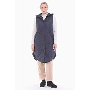 Vetre Puffer Navy Quilted Vest <b>Women's</b> Sleeveless Long Padded <b>Waistcoat</b> 110 cm Sizes 38-48 Water Resistant Satin Lined Outerwear - Product Image 1