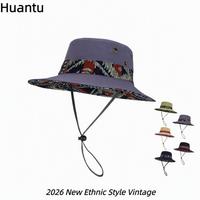 Chapeau Bob Vintage Ethnique en Gros, Motifs Rétro, Unisexe, Protection Solaire, Respirant, Rafraîchissant, pour Pêcheur, Randonnée, Activités de Plein Air