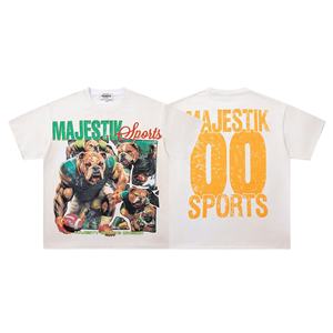 USA Streetwear Washed Cotton All Over Print T Shirt Distressed Frayed Raw Hem <b>Rhinestone</b> Graphic Loose Fit Short Sleeve <b>Top</b> - Product Image 6