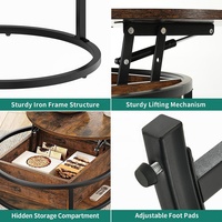Table gigogne ronde pour salon, table basse relevable avec rangement caché