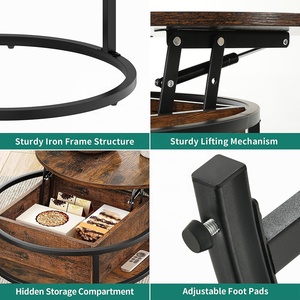 Bàn làm tổ tròn phòng khách nâng lên Bàn cà phê hàng đầu với bộ lưu trữ ẩn - Product Image 5