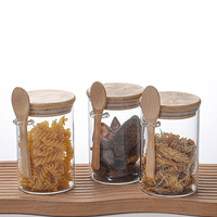 Pot en verre de 450 ml, accessoires de cuisine, réservoir de stockage hermétique en borosilicate, contenants en verre alimentaire biodégradables avec couvercle en bambou et cuillère