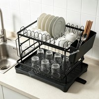 Égouttoir à vaisselle pliant multi-niveaux en métal, design moderne et minimaliste, sans perçage, étagère de rangement de cuisine pour bols, baguettes, assiettes et couteaux