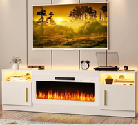 Meuble TV de salon de luxe moderne et minimaliste en bois avec foyer électrique intelligent intégré