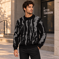 Pull ras du cou personnalisé pour homme en acrylique 480 GSM, tricot plat 5GG, jacquard vieilli, coupe oversize à épaules tombantes, OEM