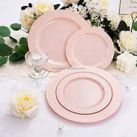 Vente en gros assiettes en plastique rose vaisselle de fête de mariage décoration assiette élégante