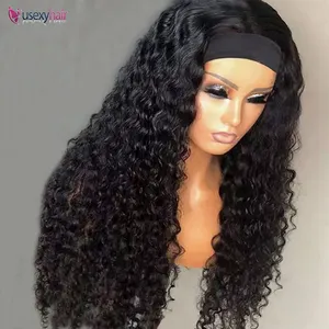 공급 업체 저렴한 100% 인모 머리띠 가발 자연 색상 접착제 비 레이스 인모 머리띠 가발 흑인 여성 도매