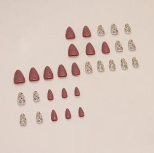 เล็บปลอม24ชิ้นแบบกดทรงสี่เหลี่ยมลายดอกอัลมอนด์ทรงสี่เหลี่ยมสวยงามออกแบบได้ตามต้องการสำหรับผู้หญิง - Product Image 5