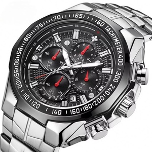 Montre chronographe de sport de luxe pour hommes, bracelet en acier inoxydable doré, lunette tachymètre, montre à quartz décontractée pour affaires - Product Image 2