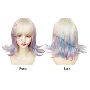 Peluca de <span class=keywords><strong>Cosplay</strong></span> de <span class=keywords><strong>Anime</strong></span> Shinein TV Series Wednesday, Color Rosa Pastel Azulado Degradado, Peluca Sintética Ondulada Corta Tipo Bob de Enid Sinclair con Flequillo - Product Image 3