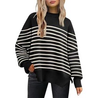 Pull en fibre acrylique épais à col rond et manches chauve-souris, style nautique européen et américain, pour femme, collection automne 2023, tricoté