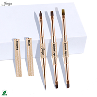 Ensemble de pinceaux à ongles double embout en nylon avec manche métallique doré brillant, idéal pour le vernis gel et le nail art – Meilleures ventes