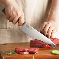 Couteau Santoku de 8 pouces avec lame en acier allemand à haute teneur en carbone de conception ergonomique Couteau de cuisine à bout creux avec boîte-cadeau