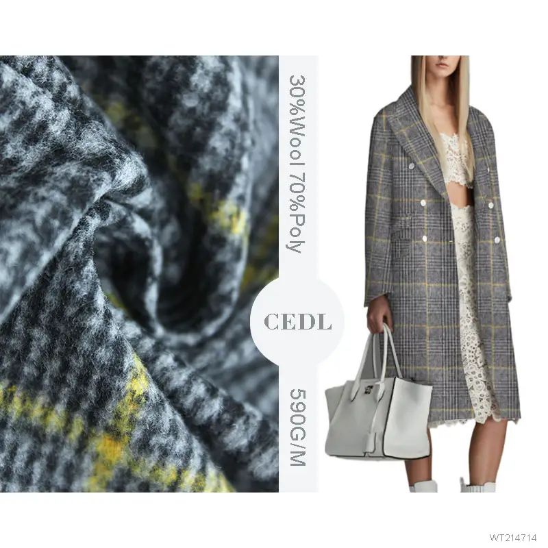Großhandel Lager Delikatät großartige modische Textilien Plattiert Kleidungsstück Stoff Wolle Polyestergarn gefärbt Check-Tach für Mantel