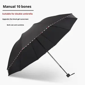 Зонт от солнца и дождя, 10 спиц, черный, усиленный, утолщенный, для двоих, ручное открывание, оптовая продажа для предприятий - Product Image 6