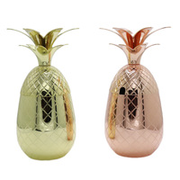 Gobelet isotherme en acier inoxydable, tasse à cocktail ananas en cuivre, chopes à bière avec couvercle et paille, tasses à cocktail ananas