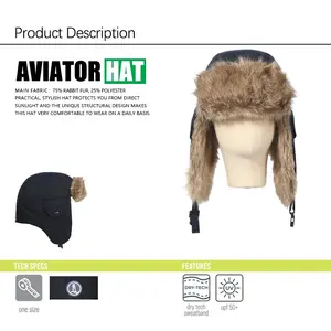 Down Winter Windproof Fur Russian Sports Head Ushanka Trapper Aviator Ear Cover Fur Flaps Bomber Hat